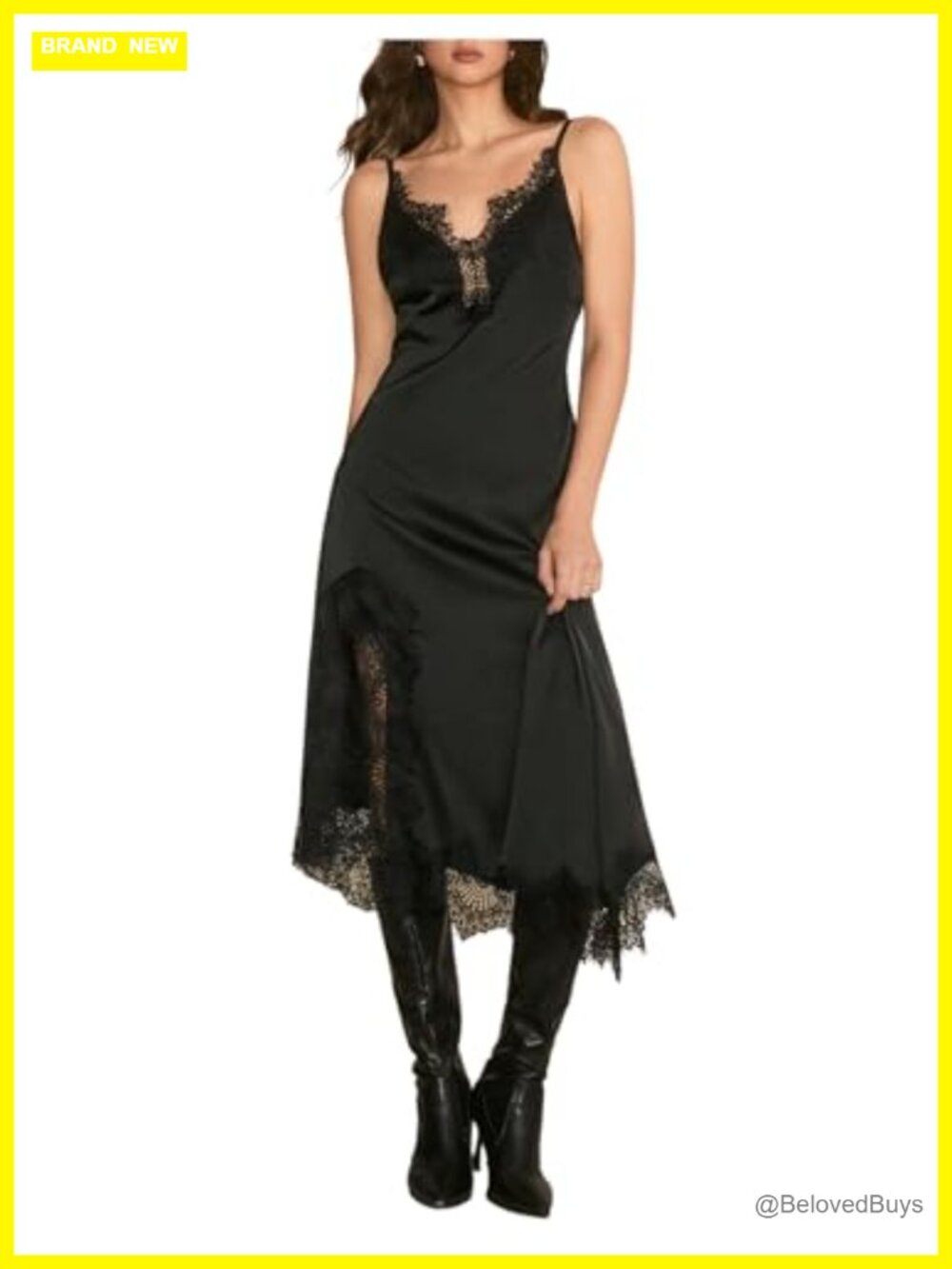 Milumia Satin Lace Trim Maxi Dress Spaghetti Strap Side Slit Slip
